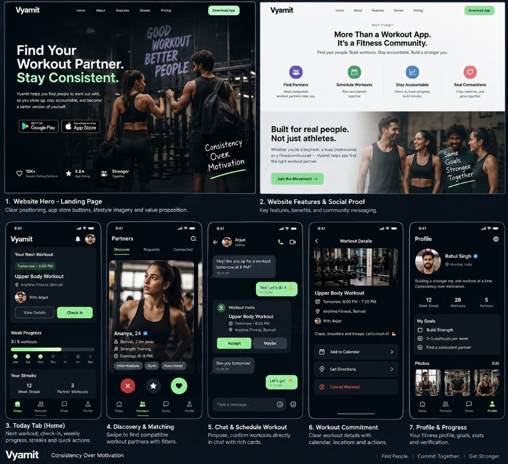 Vyamit website and app screens